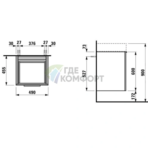 Тумба под раковину Laufen Kartell 810332 с выдвижным ящиком, серый матовый (4.0750.5.033.634.1) - фото 2