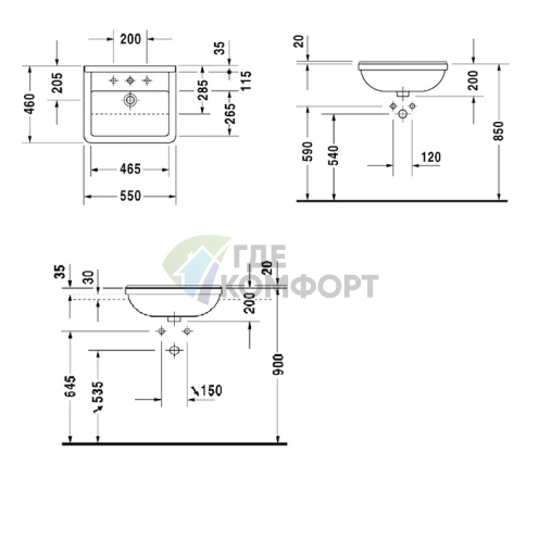 Полувстраиваемая раковина Duravit Starck III 55x46 см с переливом, белая (310550000) - фото 4