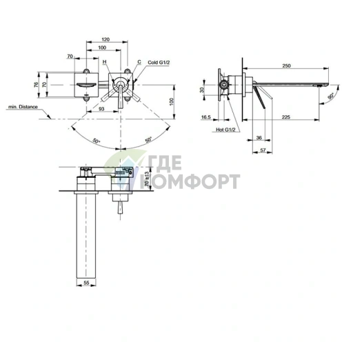 Смеситель для раковины TOTO NEOREST встраиваемый, латунь, хром 170x255x115 мм (TLP02310R) - фото 2