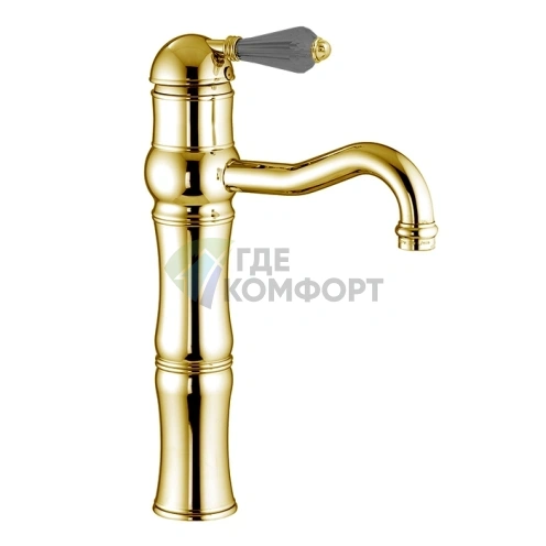 Однорычажный смеситель для раковины Nicolazzi Liberty Black с черными ручками Swarovski в золотом цвете (3472GB40) - фото 1