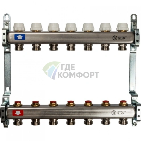 Коллектор STOUT SMS 0922 000007 на 7 выходов, из нержавеющей стали без расходомеров - фото 2