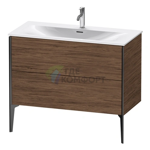 Подвесная тумба Duravit XViu 591x1010x480 мм, цвет walnut dark/черный матовый, для раковины 234410 (XV43030B221) - фото 1