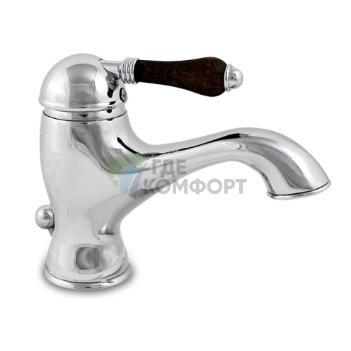 Однорычажный смеситель для раковины Nicolazzi Forest с донным клапаном и деревянными ручками, хром (3402CR77) - фото 1