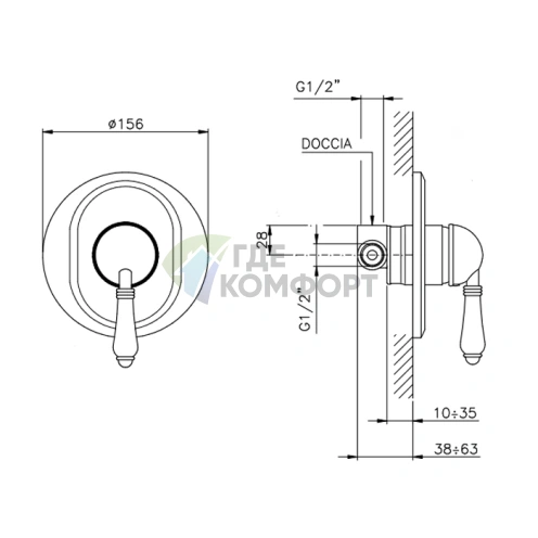 Nicolazzi P.m. Blanc Встраиваемый Смеситель для Душа с Керамическими Ручками, Бронза (3406BZ76) - фото 2