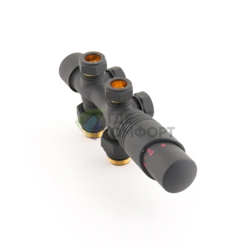 Узел нижнего подключения универсальный Delta Duo черный RAL 9005 с термоголовкой М30x1.5 - фото 1