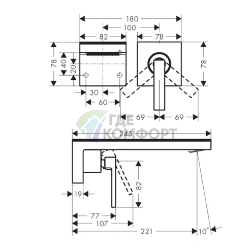 Настенный смеситель AX MyEdition для раковины, шлифованная бронза, излив 245 мм (47062140) - фото 2