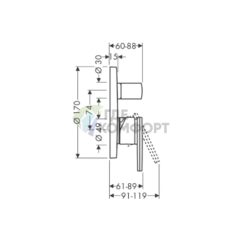 Встраиваемый однорычажный смеситель для ванны AX Citterio хром (39455000) - фото 2