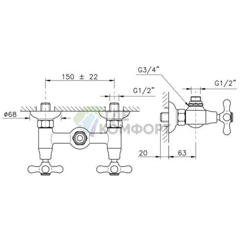 Смеситель для душа Nicolazzi Nuova Brenta с двумя ручками и верхним подключением (2525CR) - фото 2