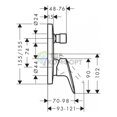 Встраиваемый смеситель для ванны Hansgrohe Logis с вакуумным переключателем, хром (71405000) - фото 2