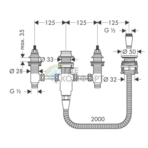 Скрытый смеситель Hansgrohe для ванны на 4 отверстия (13244180) - фото 2