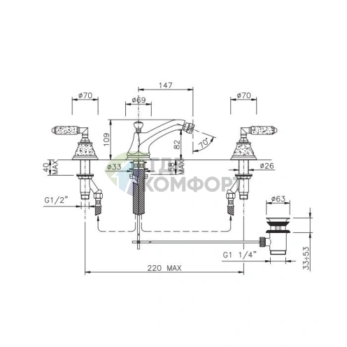 Смеситель для биде Nicolazzi Teide Granito на 3 отверстия, золото (1915GO06G) - фото 2