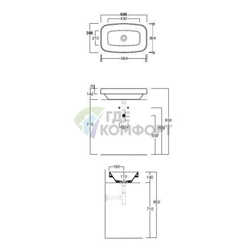 Накладная раковина Simas Baden Baden 60х38 см без отверстия для смесителя, белая - фото 1