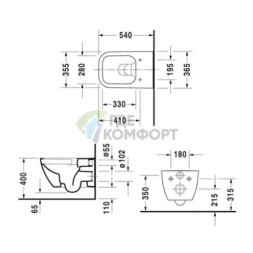 Унитаз подвесной Duravit Happy D.2 безободковый с системой крепления и антибактериальным покрытием, белый (2222092000) - фото 2