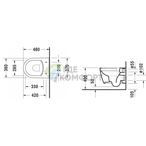Унитаз подвесной Duravit ME by Starck Compact Rimless — вертикальный смыв без ободка, белый (2530090000) - фото 2