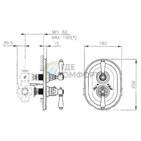 Термостатический смеситель Nicolazzi встраиваемый, 3/4 с запорным вентилем, цвет бронза/ручки Blanc (4909BZ78) - фото 2