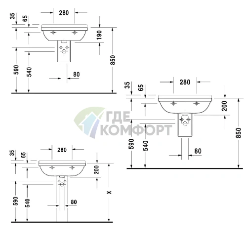 Раковина Duravit Starck 3 двойная 1300x485 мм с двумя отверстиями под смеситель и переливом, белый (865160000) - фото 4