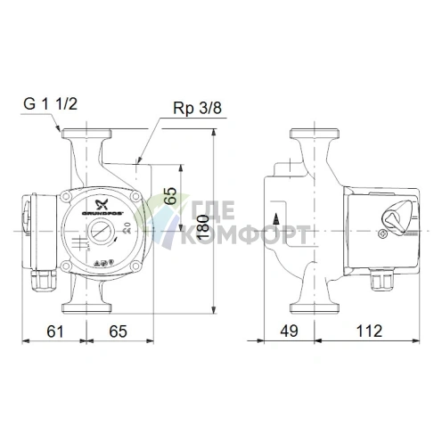 Циркуляционный насос Grundfos UPS 25-60 A 180 - фото 3