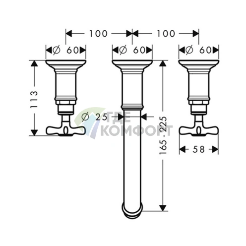 Смеситель для раковины AX Montreux настенный, 3 отверстия, полированное золото (16532990) - фото 2