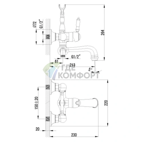 Стильный смеситель Lemark Villa для ванны с душем в хроме - фото 2