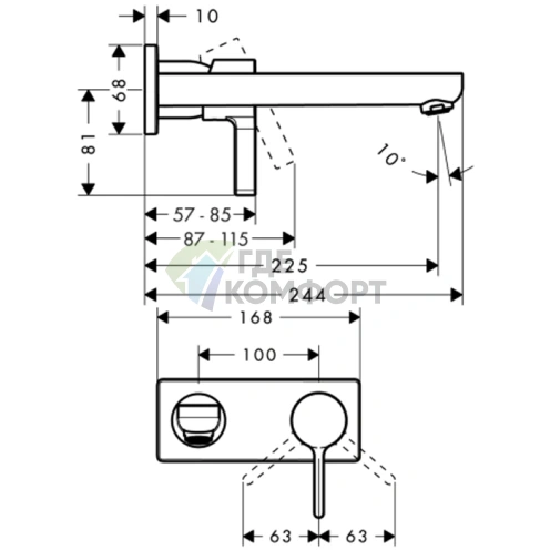 Смеситель для раковины Hansgrohe Metris S встраиваемый, излив 225 мм, хром (31163000) - фото 2