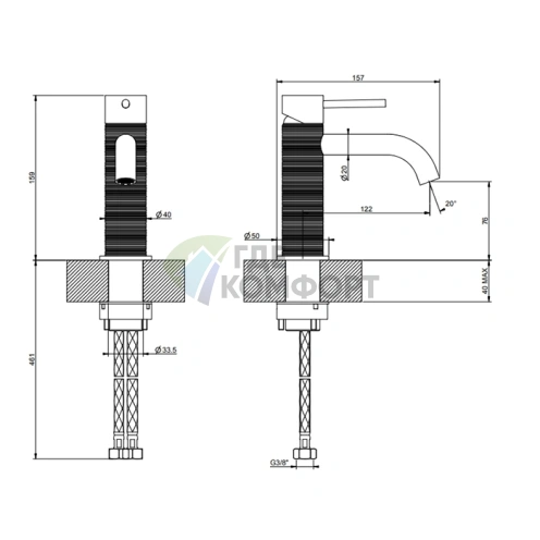 Смеситель GESSI для раковины без донного клапана, цвет Brushed Black Metal PVD (54302#707) - фото 2