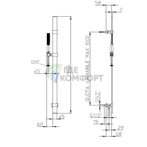 Душевая система BOSSINI APICE FLAT: матовая черная латунь, лейка и шланг (D48088.073) - фото 2