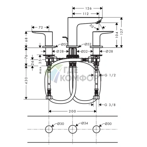 Смеситель для раковины Hansgrohe Talis E 150 мм, 3 отверстия, хром (71733000) - фото 2