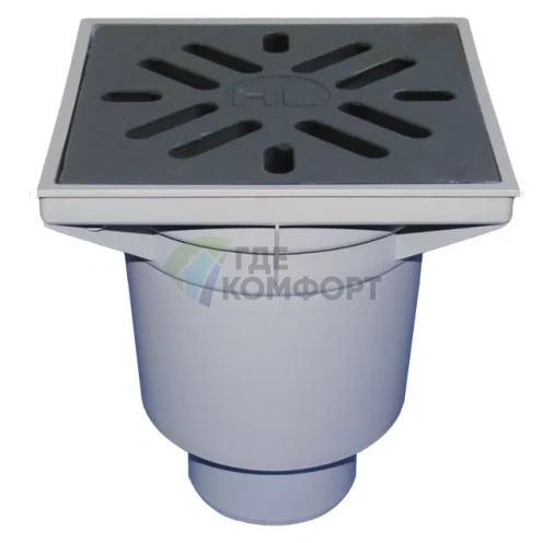 Трап HL606W с решеткой 226x226 мм-грязеуловителем и вертикальным выпуском DN110 - фото 1