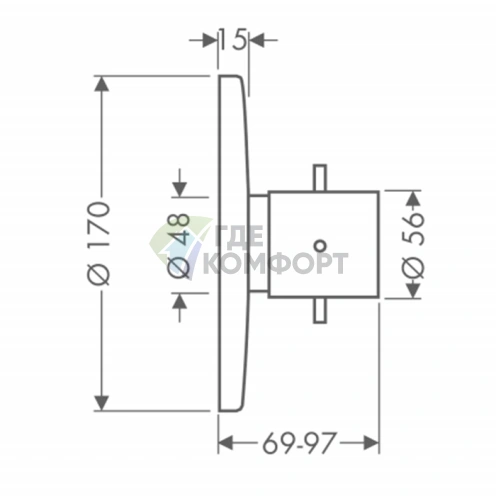 Термостат для душа AX Starck встраиваемый с запорным вентилем, хром (10710000) - фото 2