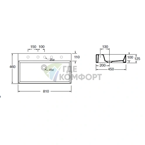 Подвесная раковина AZZURRA ELEGANCE Squared 81x46 см, белая - фото 2