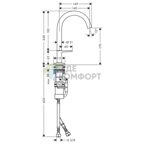 Смеситель для раковины AX One Select 170 с системой push-open, хром (48020000) - фото 2
