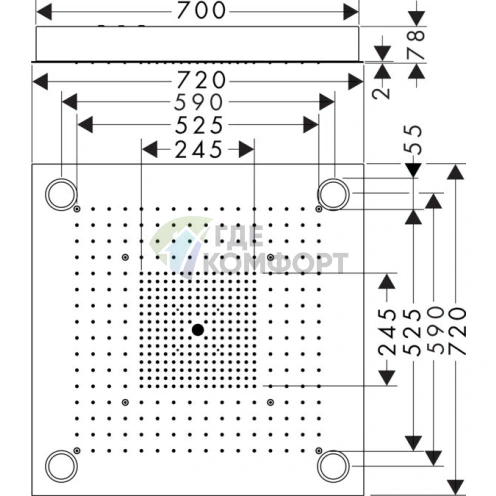 Потолочный душ AX ShowerHeaven с подсветкой 720x720 мм, нержавеющая сталь (10627800) - фото 2
