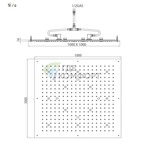 Верхний душ BOSSINI DREAM-XL CUBE 1000x1000 мм с хромированной отделкой и 12 RGB LED для цветотерапии (WI0373.030) - фото 2