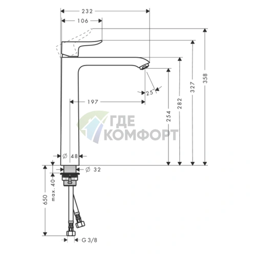 Смеситель для раковины Hansgrohe Metris 260 однорычажный, хром (31184000) - фото 2