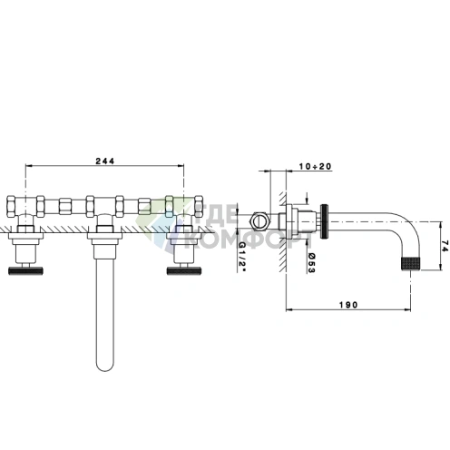 Смеситель для раковины Nicolazzi Arena настенный, на 3 отверстия, хром (3307CR44) - фото 2