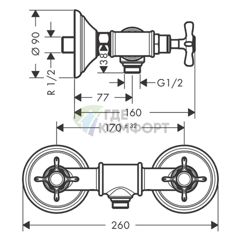 Смеситель для душа AX Montreux настенный, цвет шлифованная бронза (16560140) - фото 2