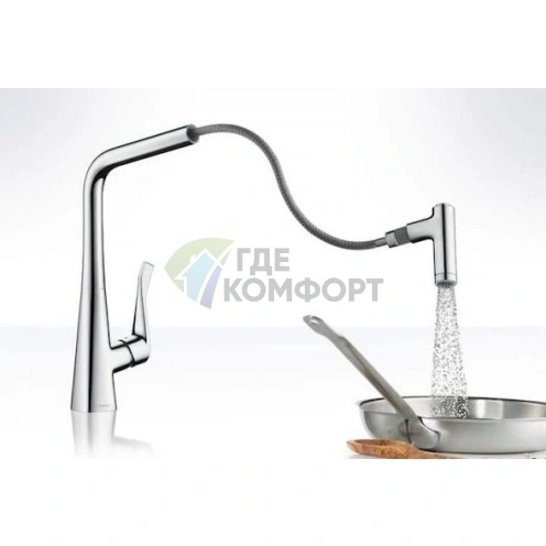 Смеситель Hansgrohe Metris Select 14884000 для кухни с выдвижной лейкой - фото 4