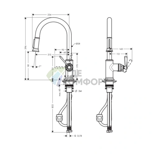 Смеситель для кухни AX Montreux однорычажный с выдвижным душем (16581800) - фото 2