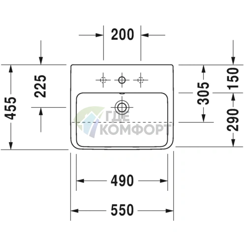 Раковина Duravit ME by Starck накладная с переливом и отверстием под смеситель 630x490 мм белая (2336630000) - фото 2