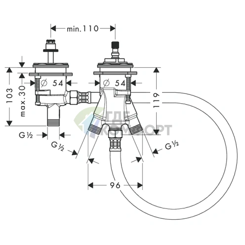 Термостатический модуль Hansgrohe для скрытого монтажа в борт ванны на 2 отверстия (13550180) - фото 2