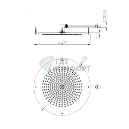 Верхний душ BOSSINI DREAM-OKI круглый 470 мм, черный матовый (H38458.073) - фото 2