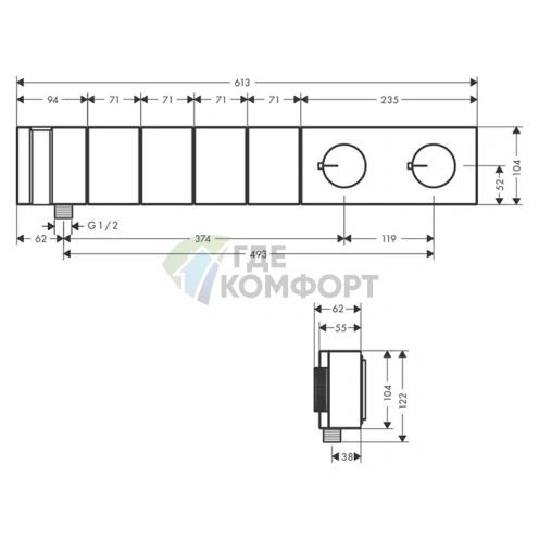 Встраиваемый термостат для душа AX Edge 610/100 с 4 выходами и ручным душем, алмазная огранка, полированное золото (46721990) - фото 2