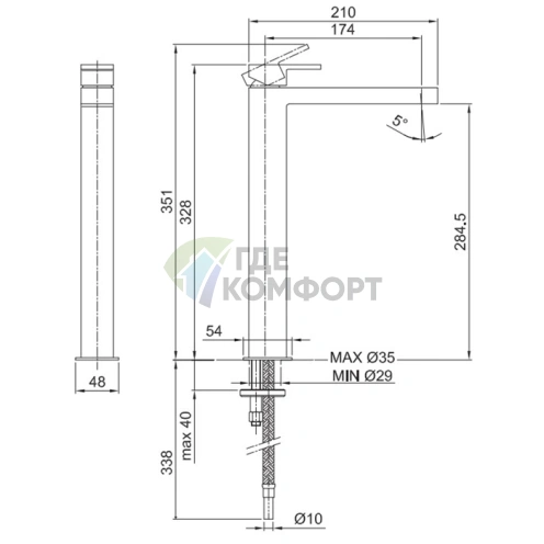 Смеситель Fantini Mare для раковины однорычажный, хром, без донного клапана (51 02 1006WF) - фото 2