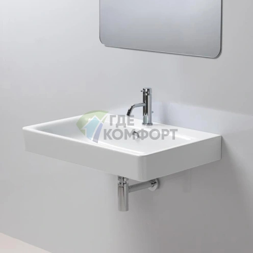 Раковина подвесная GSI Sand 80x50 см – с переливом, отверстием под смеситель, белая - фото 1