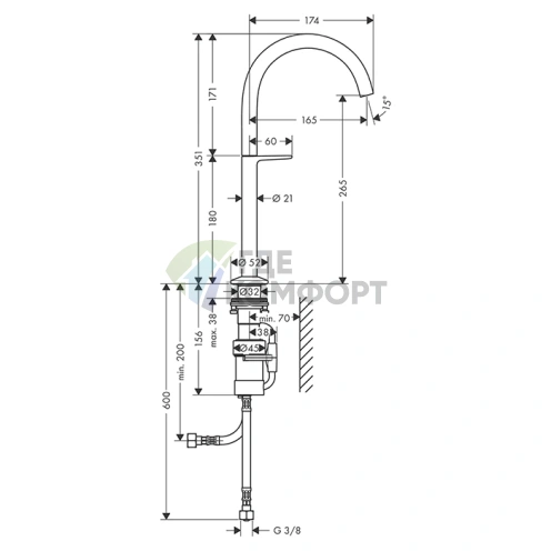 Смеситель для раковины AX One Sel 260 в полированном золоте (48030990) - фото 2