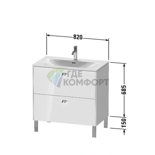 Тумба напольная под раковину Duravit Brioso 234483 с двумя ящиками, 685x820x479 мм, цвет White High Gloss (BR451202222) - фото 2