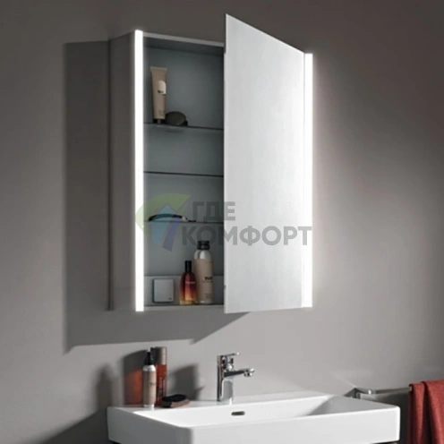 Зеркальный шкафчик LAUFEN Frame 25 алюминий с двустворчатой дверью, подсветкой и евророзеткой (4.0830.2.900.144.1) - фото 1