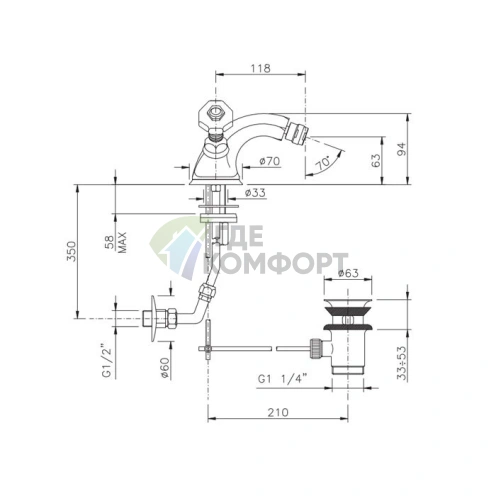 Смеситель для биде Nicolazzi Teide Chic с двумя ручками и донным клапаном, золото (1934GO15C) - фото 2