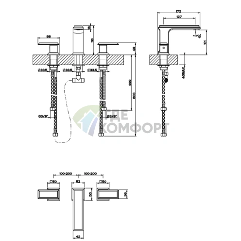 Смеситель для раковины Gessi Eleganza на 3 отверстия без донного клапана в позолоте (46011#080) - фото 2