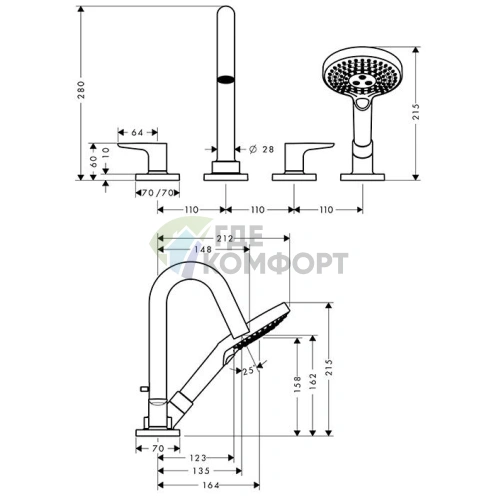 Стильный смеситель AX Citterio M для установки на борт ванны (34444800) - фото 2